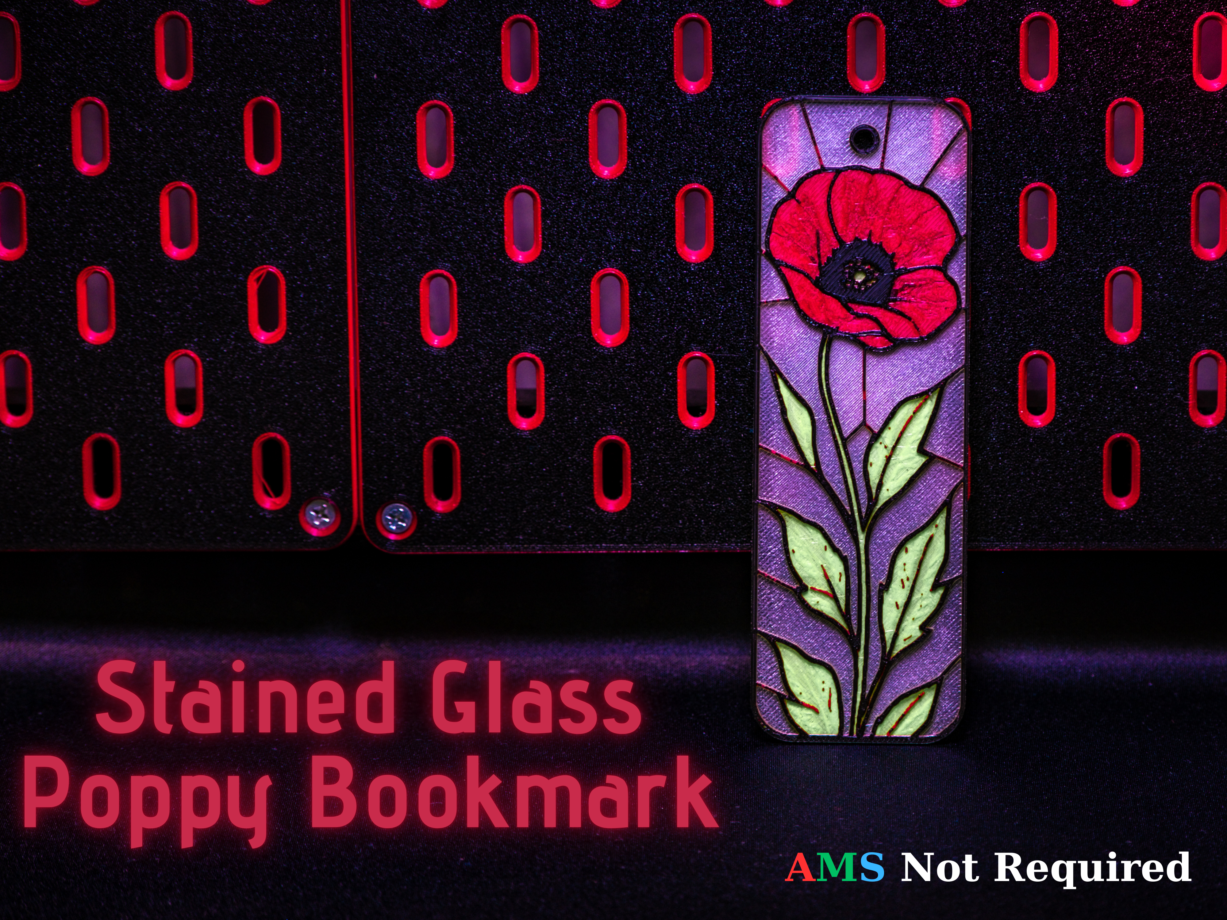 Stained Glass Poppy - Hueforge Bookmark