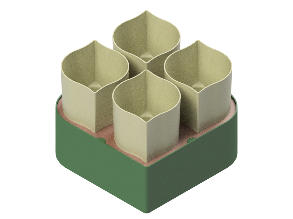 Self-Watering 4-Cup Seed Starter Planter — Support-Free 3-Piece STL Set