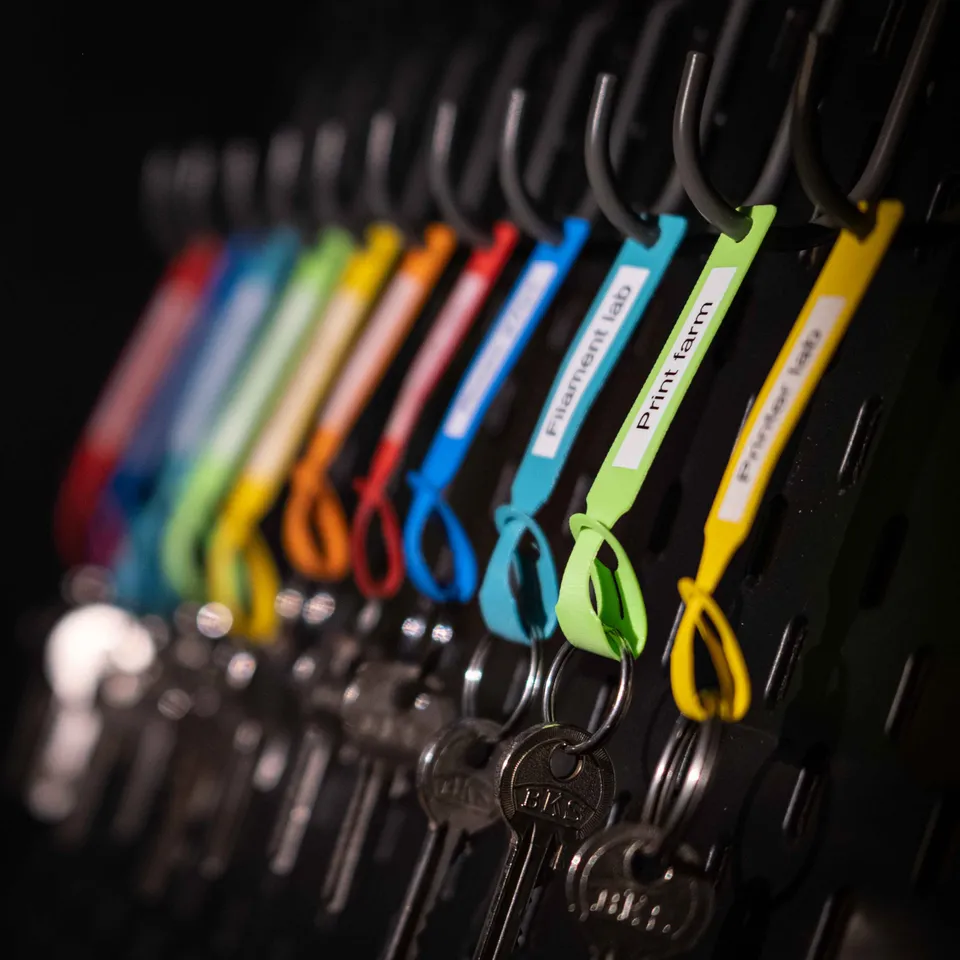 Flexible key tags top
