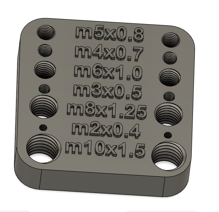 Metric Thread checking chart m2 - m10