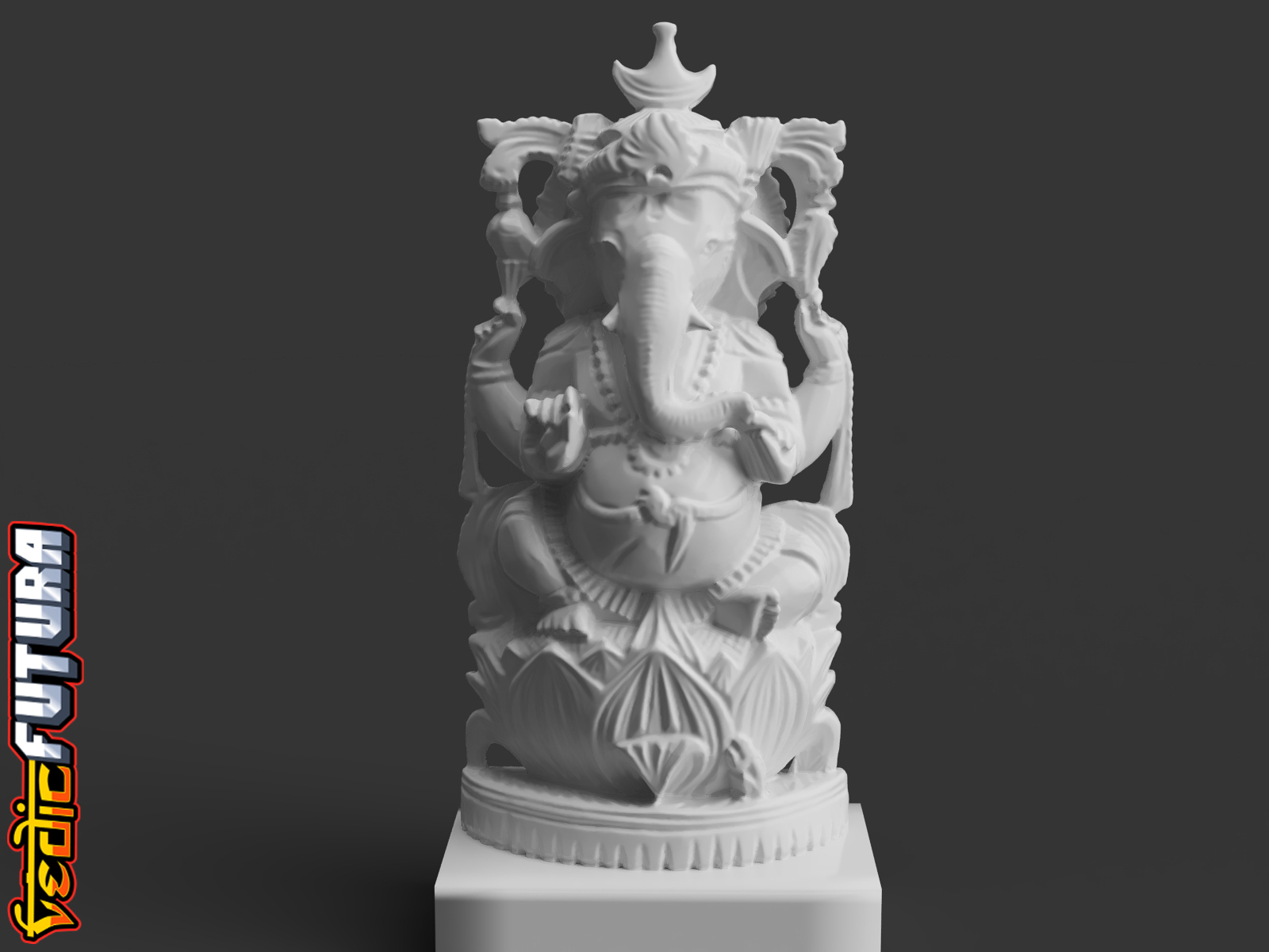 Ganesh on Lotus with Crescent moon Crown