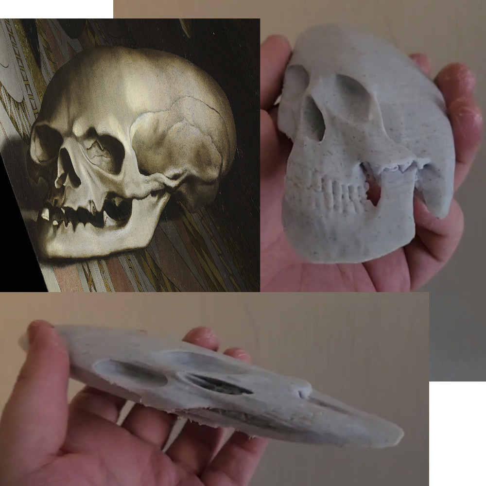 "The Ambassadors" anamorphic skull