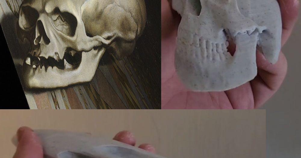 "The Ambassadors" anamorphic skull by mothdotmonster Download free STL model