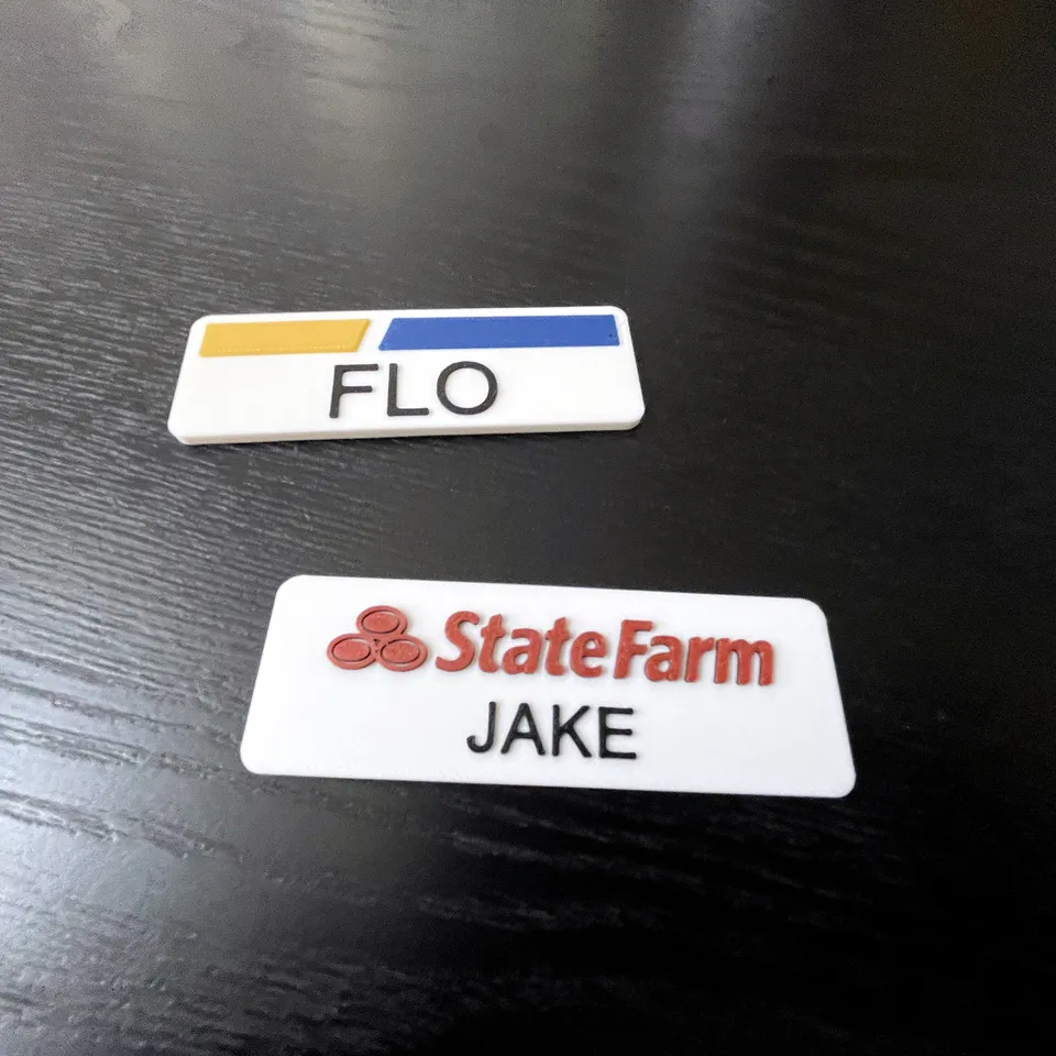 flo-from-progressive-and-jake-from-state-farm-cosplay-nametags-multicolor-by-dave-lack-download-free-stl-model-printables-com