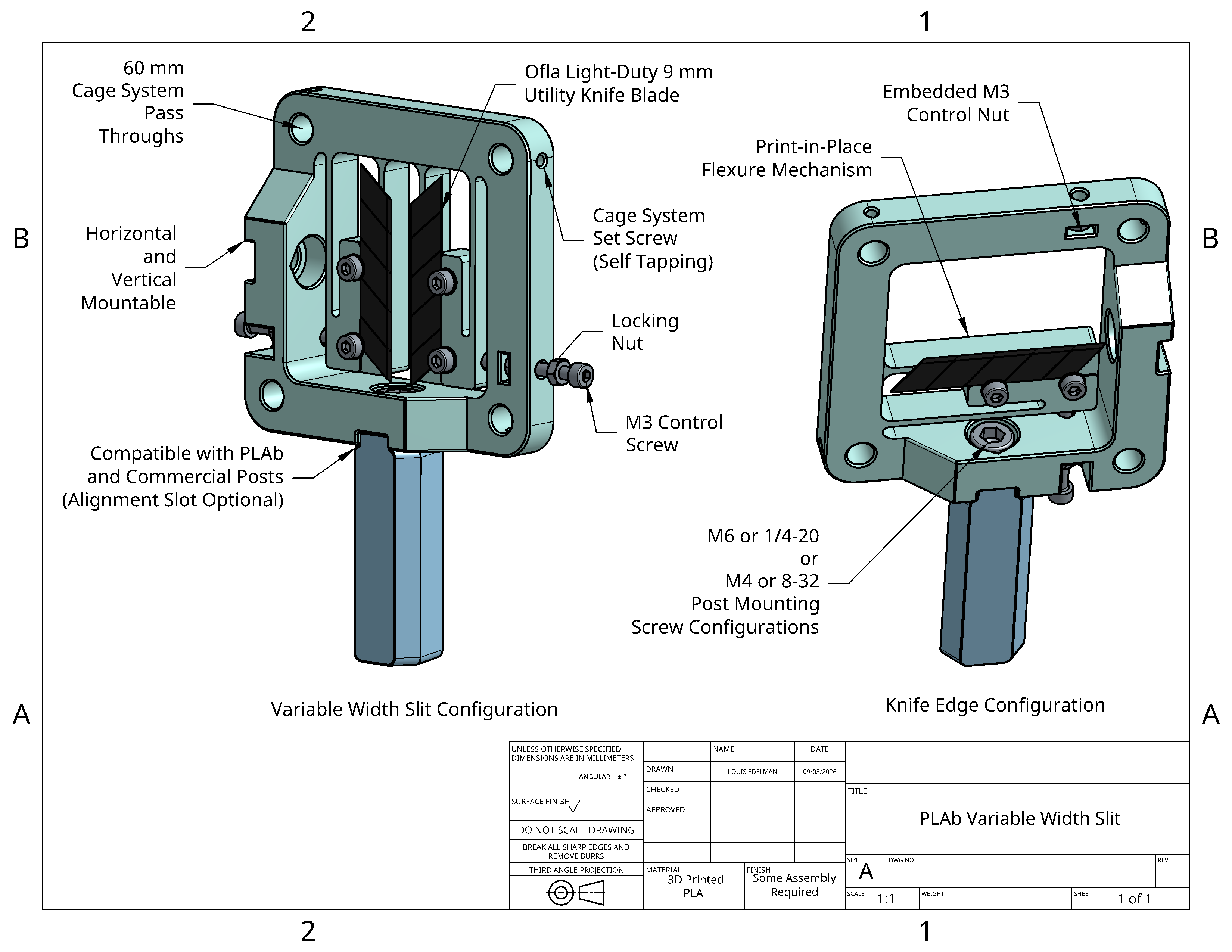 PLAb: Variable Width Slit and Knife Edge (60mm Cage)