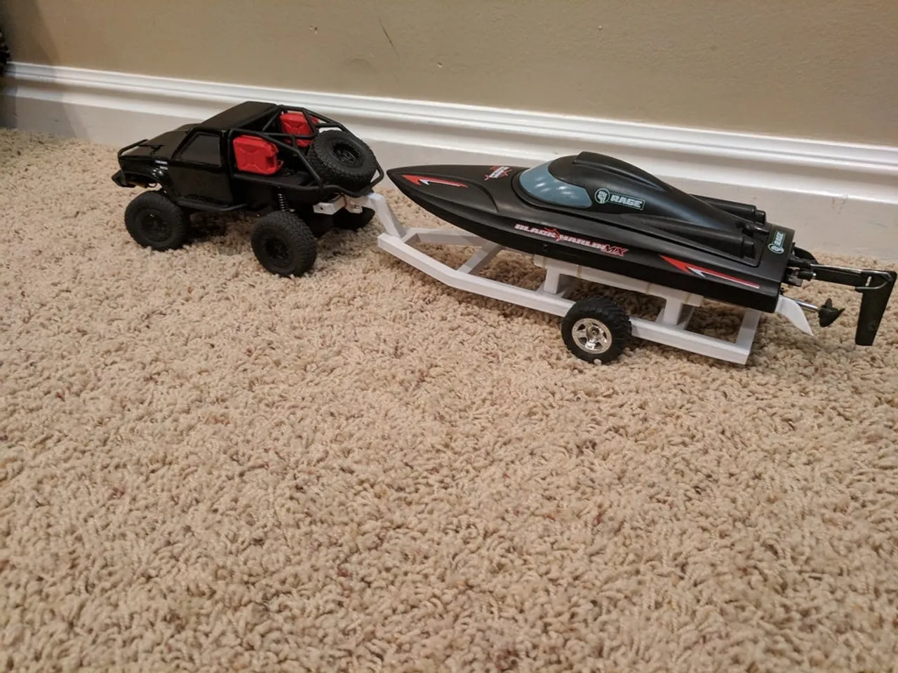 rc cars with trailers and boats