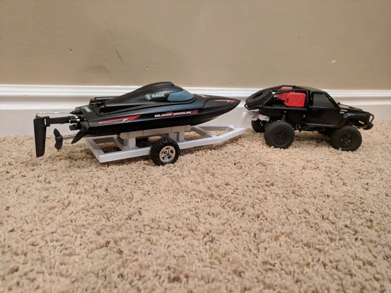 rc cars with trailers and boats