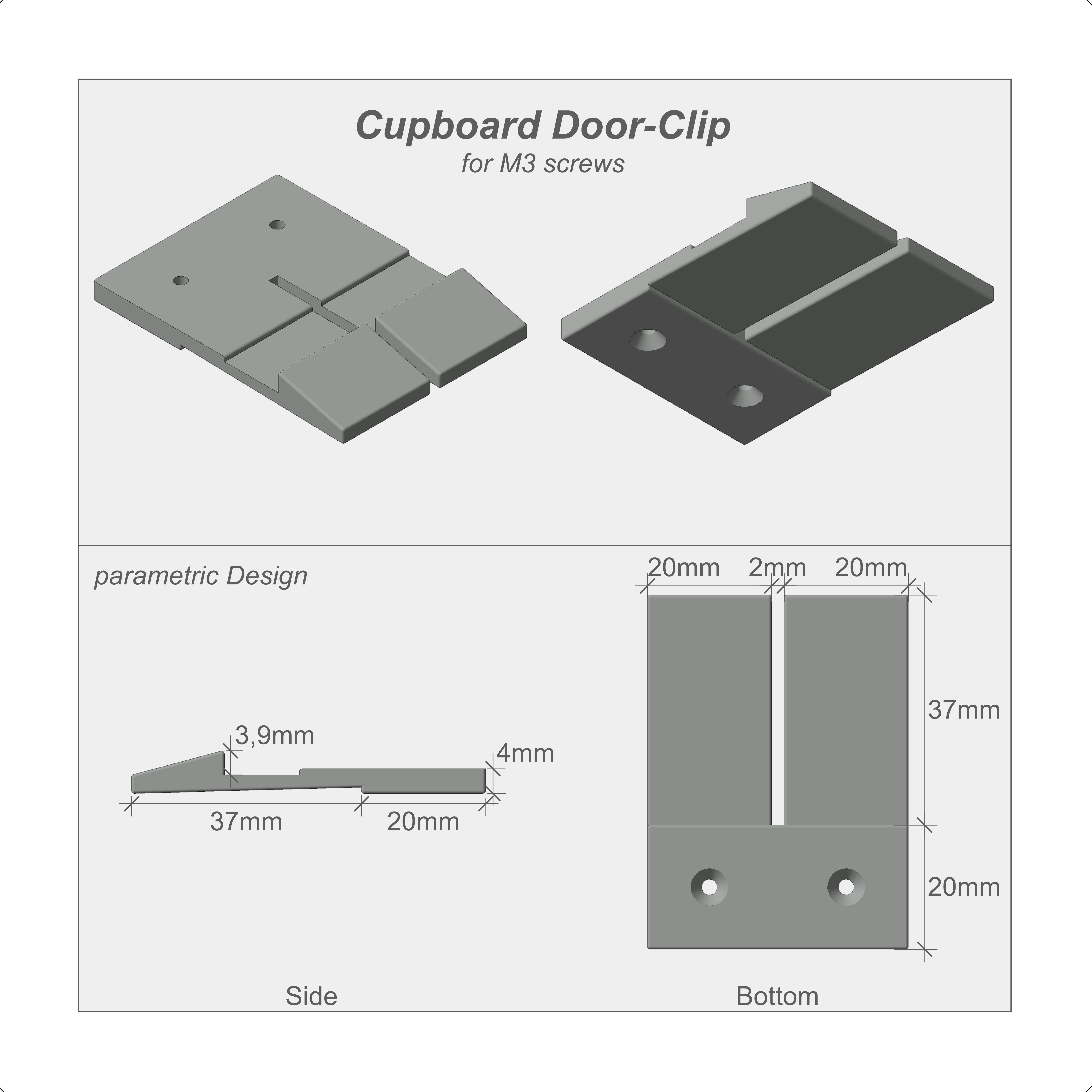 Cupboard Door Hook (parametric)