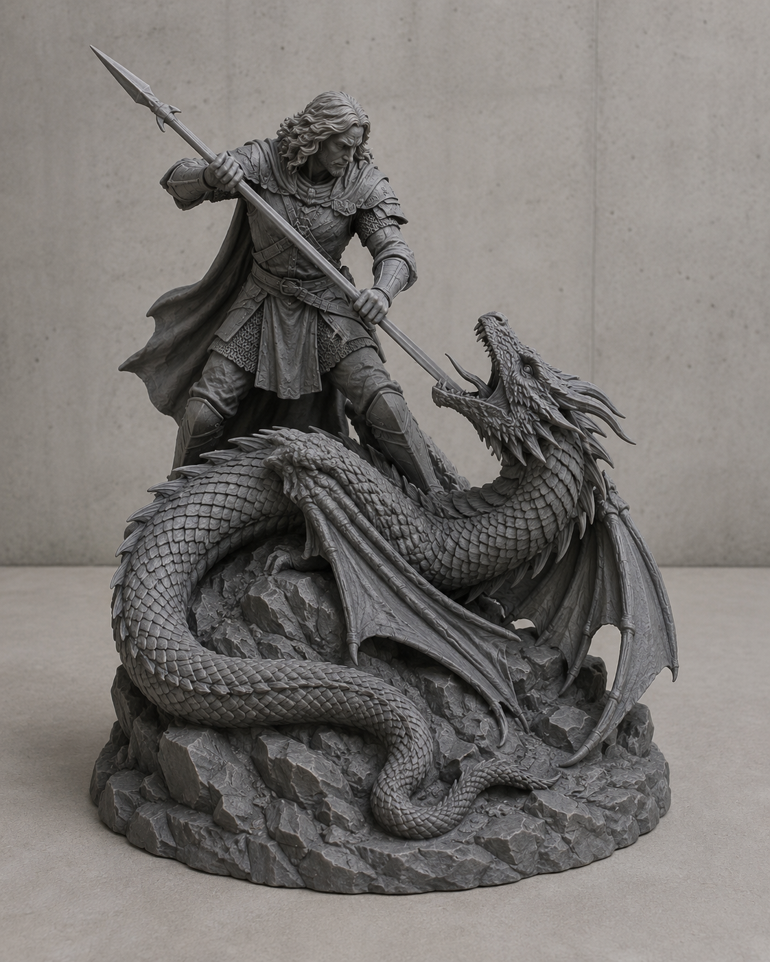 Kampf zwischen Ritter und Drache - Battle between Knight and Dragon