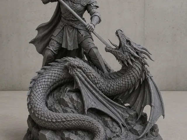 Kampf zwischen Ritter und Drache - Battle between Knight and Dragon