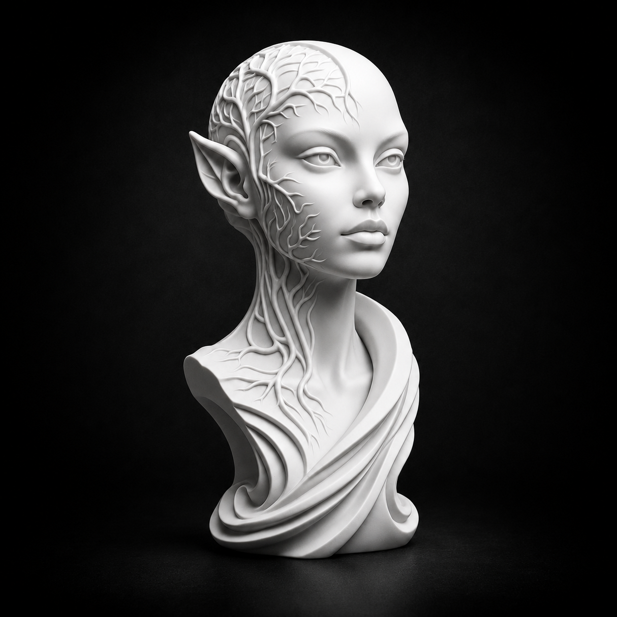 Forest Elf Bust STL | Fantasy Nature Spirit Sculpture | Elven Queen