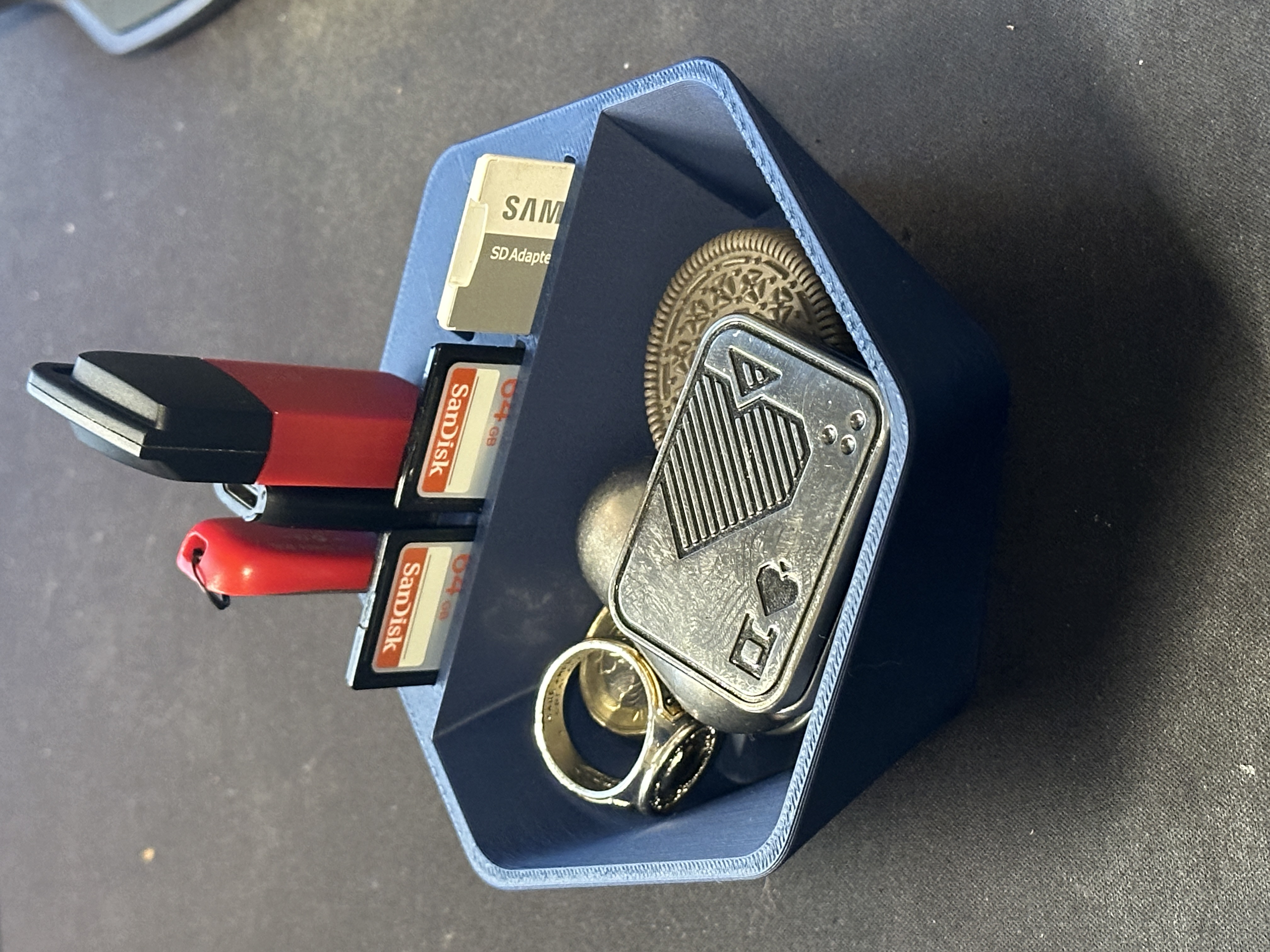 Small USB and SD card Storage and Bowl for office organisation. Step file included
