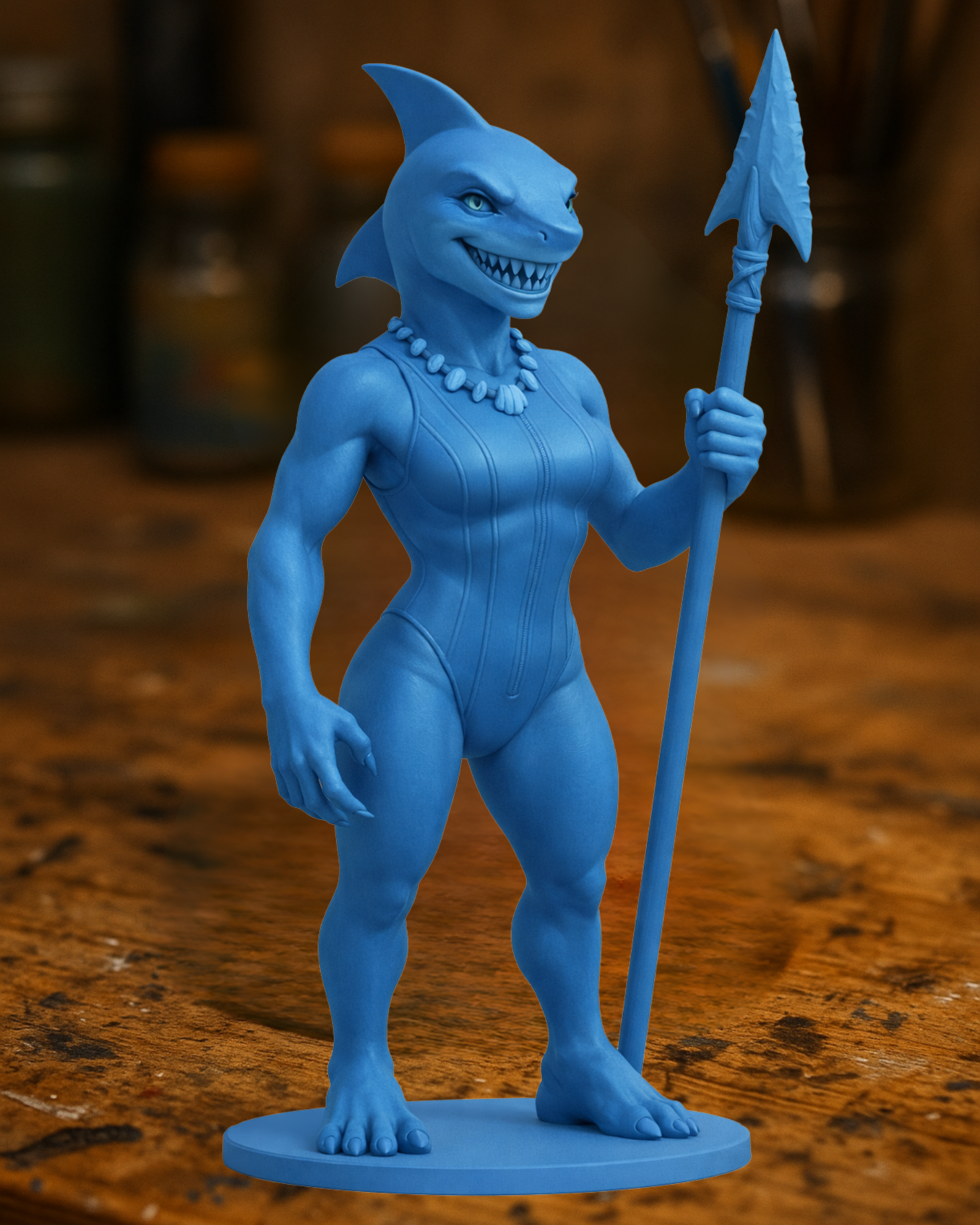 Blue Shark Warrior Figurine