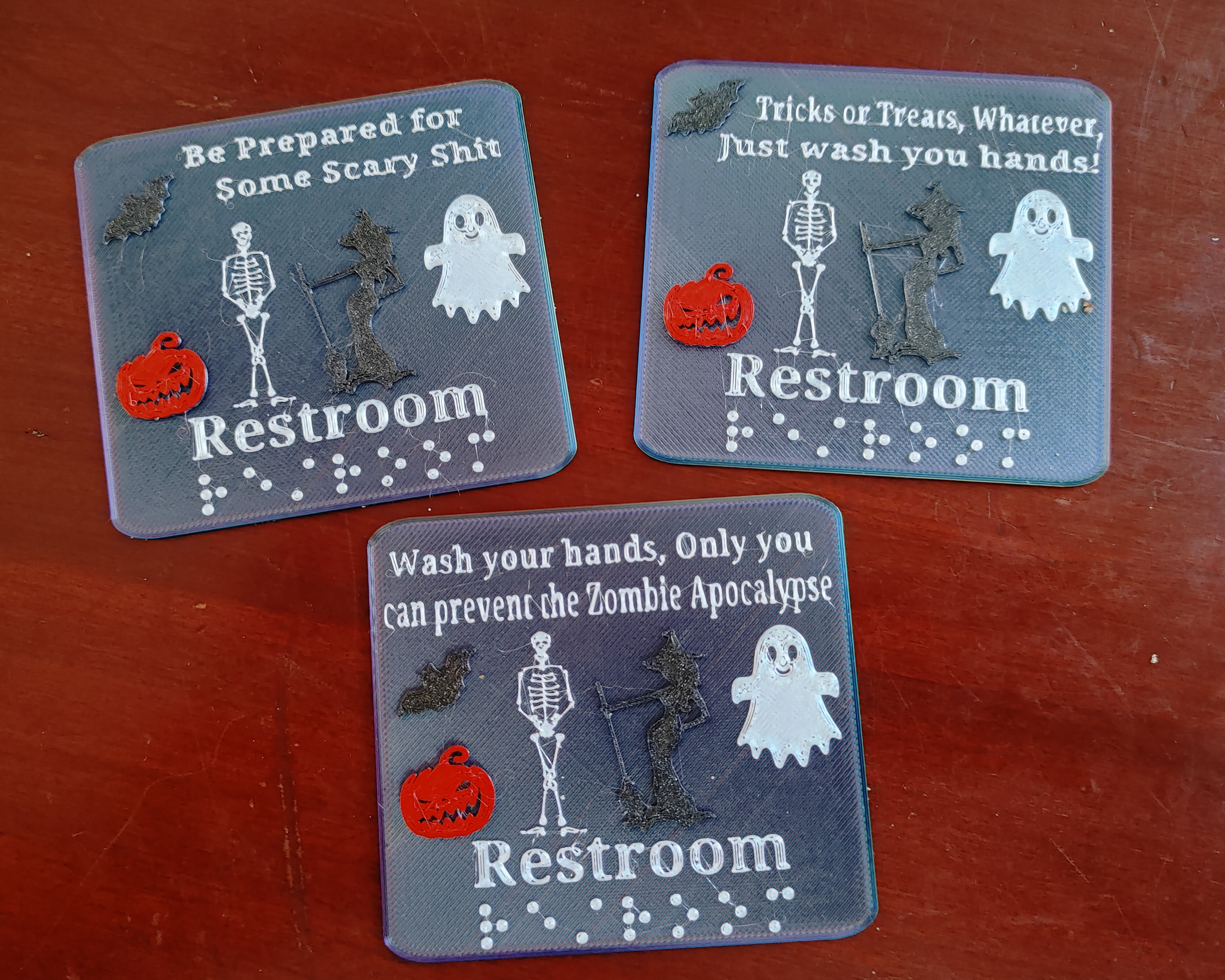 Unisex Halloween Restoom Signs w/ Braille