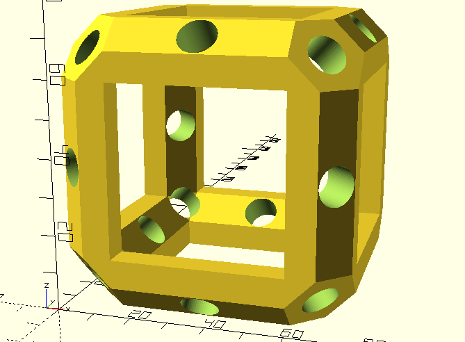 Özelleştirilebilir kesilmiş Cuboctohedral Çerçeve (OpenSCAD) (Sadece Plastik Aparattır!!!)
