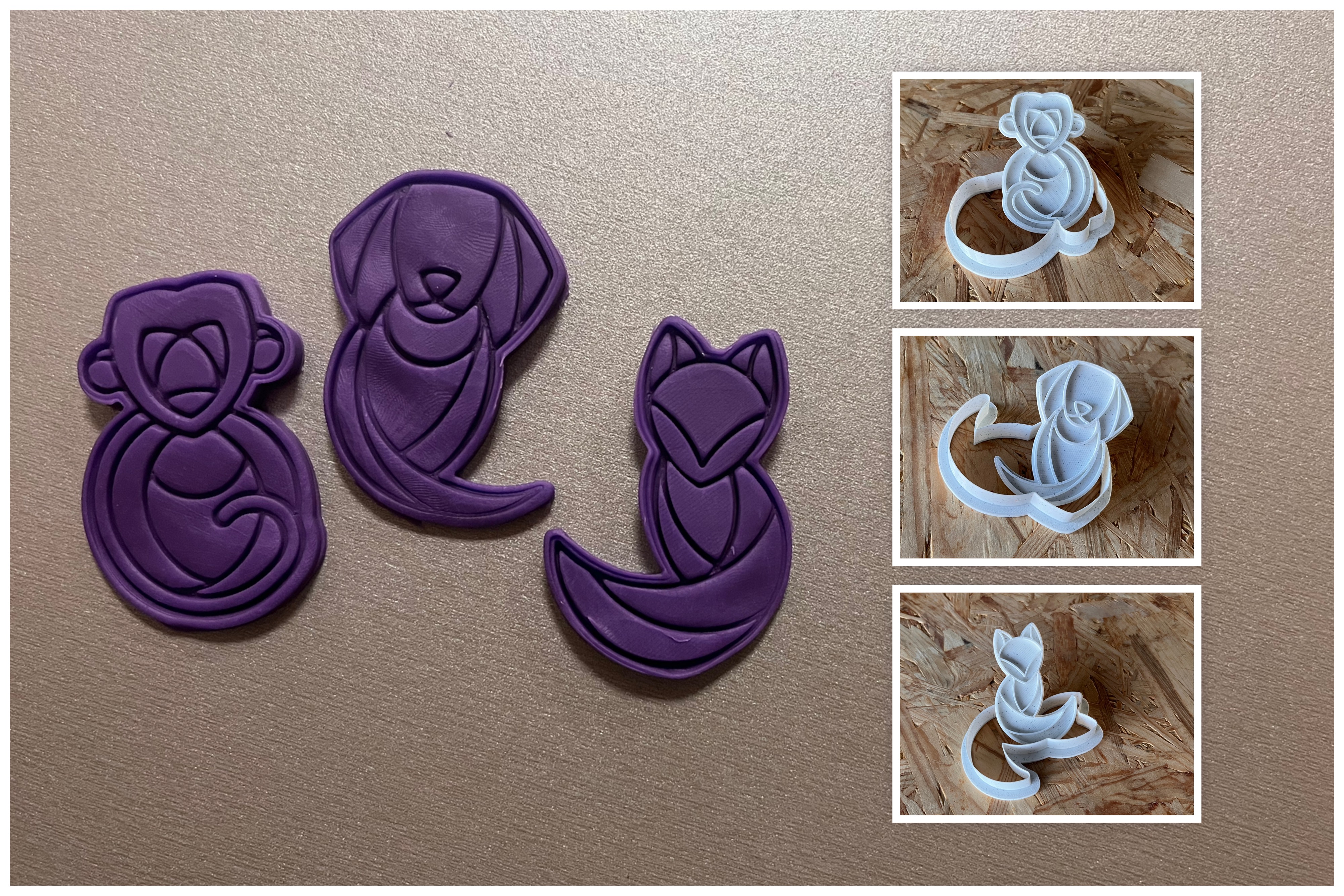 Animals Cookie Cutter + Stamp Set - linear style (no. 1)