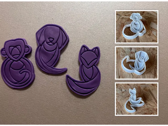 Animals Cookie Cutter + Stamp Set - linear style (no. 1)