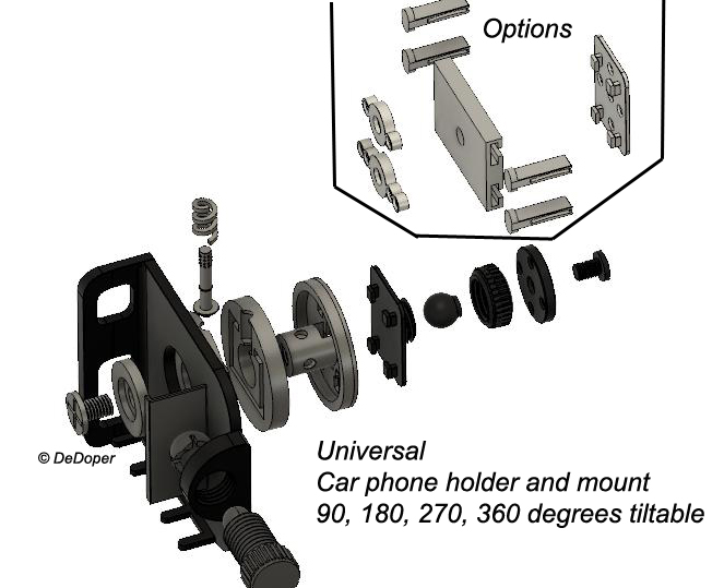 Universal Car phone holder and mount 90, 180, 270, 360 degrees tiltable