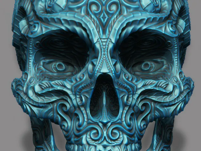 Decorative Filigree Scroll-Work Carved Style Skull.