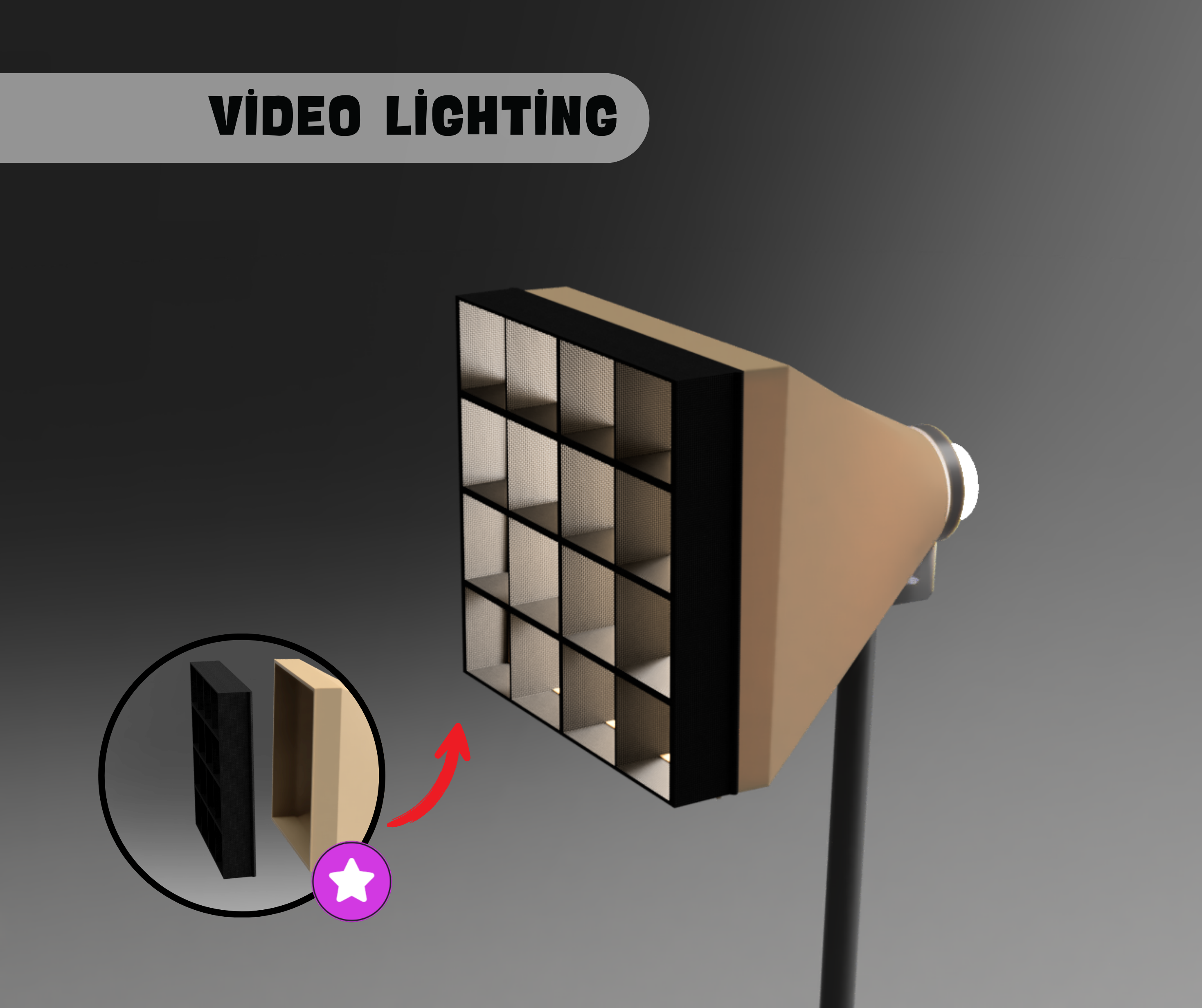Video studio light, LED softbox, 3D printed