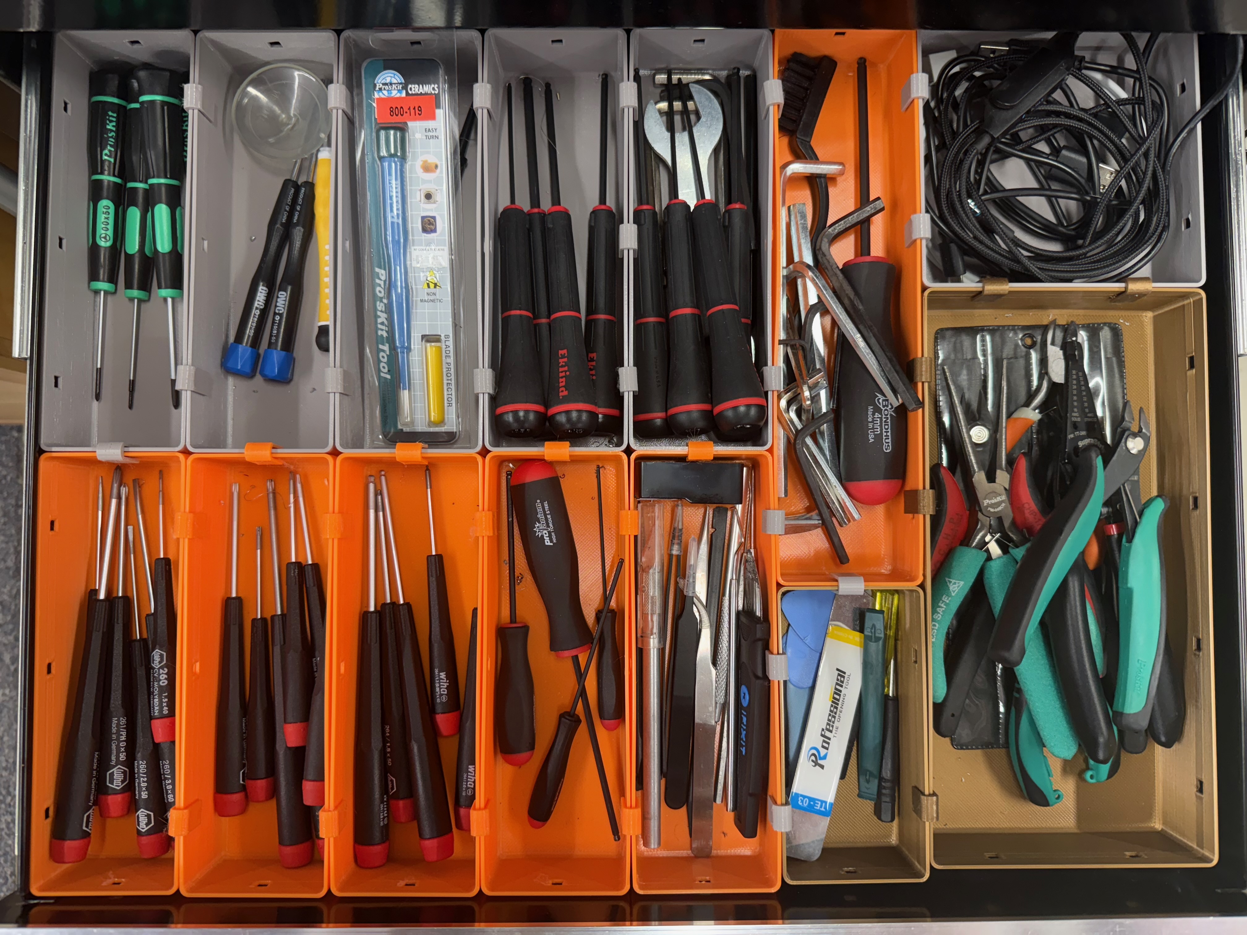 Modular, clip connected toolbox or drawer organizers