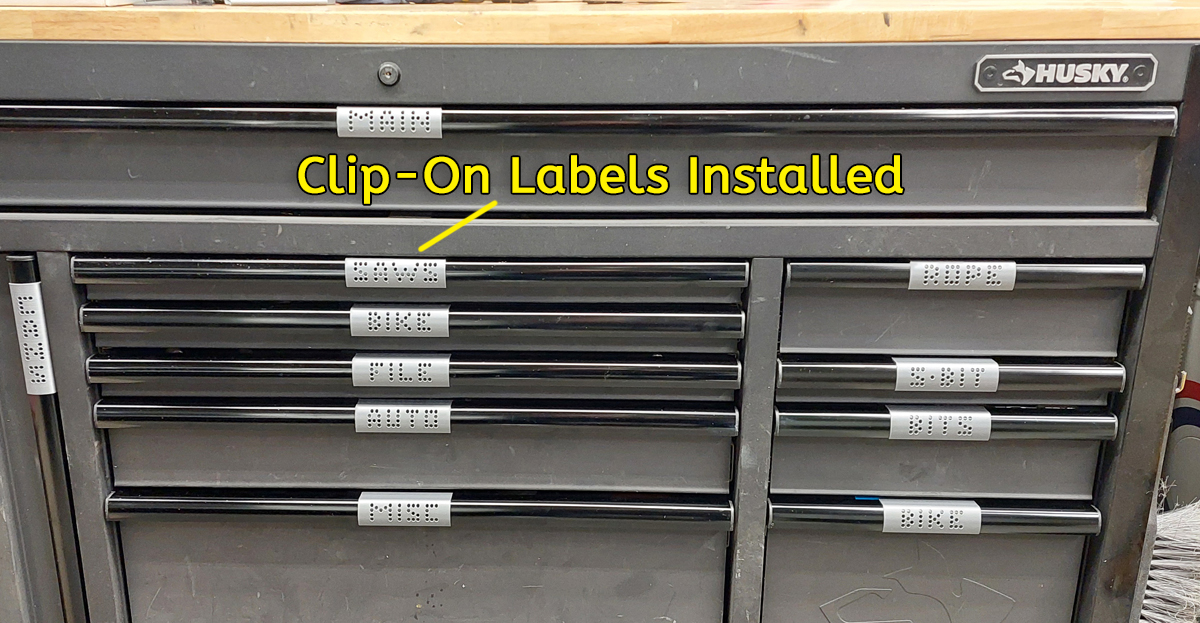 Clip-On Drawer Handle Label for Husky Brand Mobile Workbenches and Storage/Tool Chests 3D model