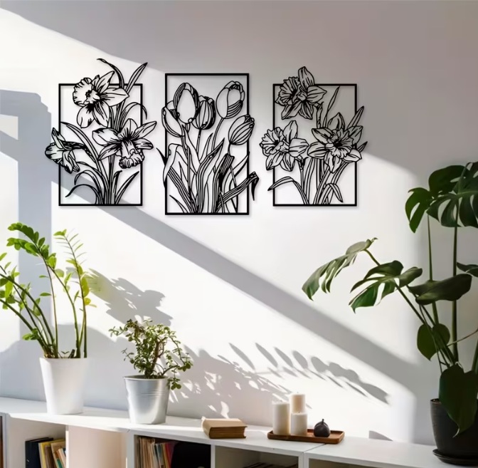 Set of 3 flowers wall art