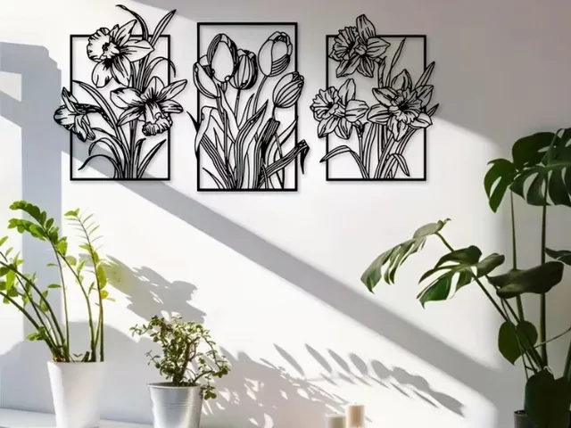Set of 3 flowers wall art