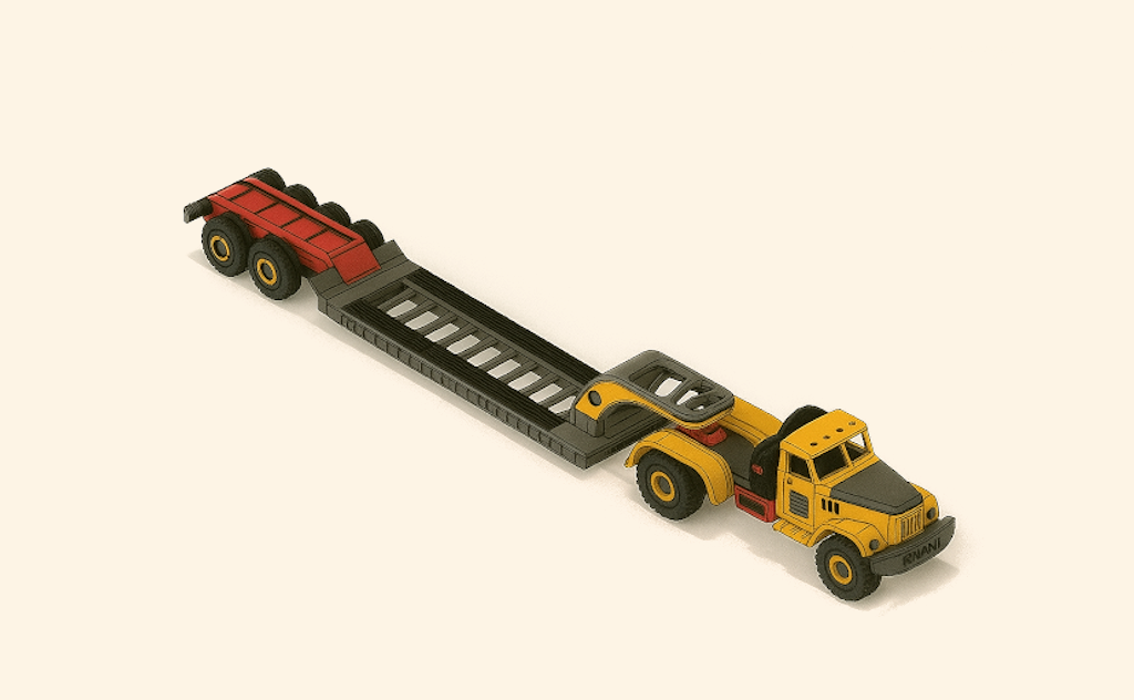 Yellow Zil Truck Lowboy Trailer