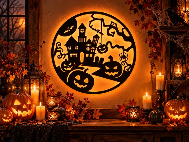 Haunted Halloween Circle Wall Art – Ghosts, Pumpkins & Spooky House