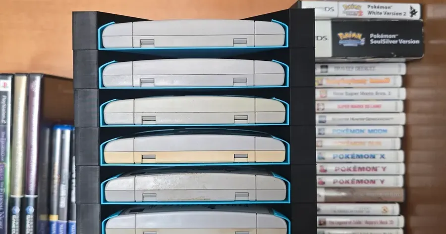 Stackable Super-Famicom / PAL Super Nintendo Game Storage – Support-Free Print with Dust Covers by K Bogle | Download free STL model | Printables.com - 3D model önizlemesi