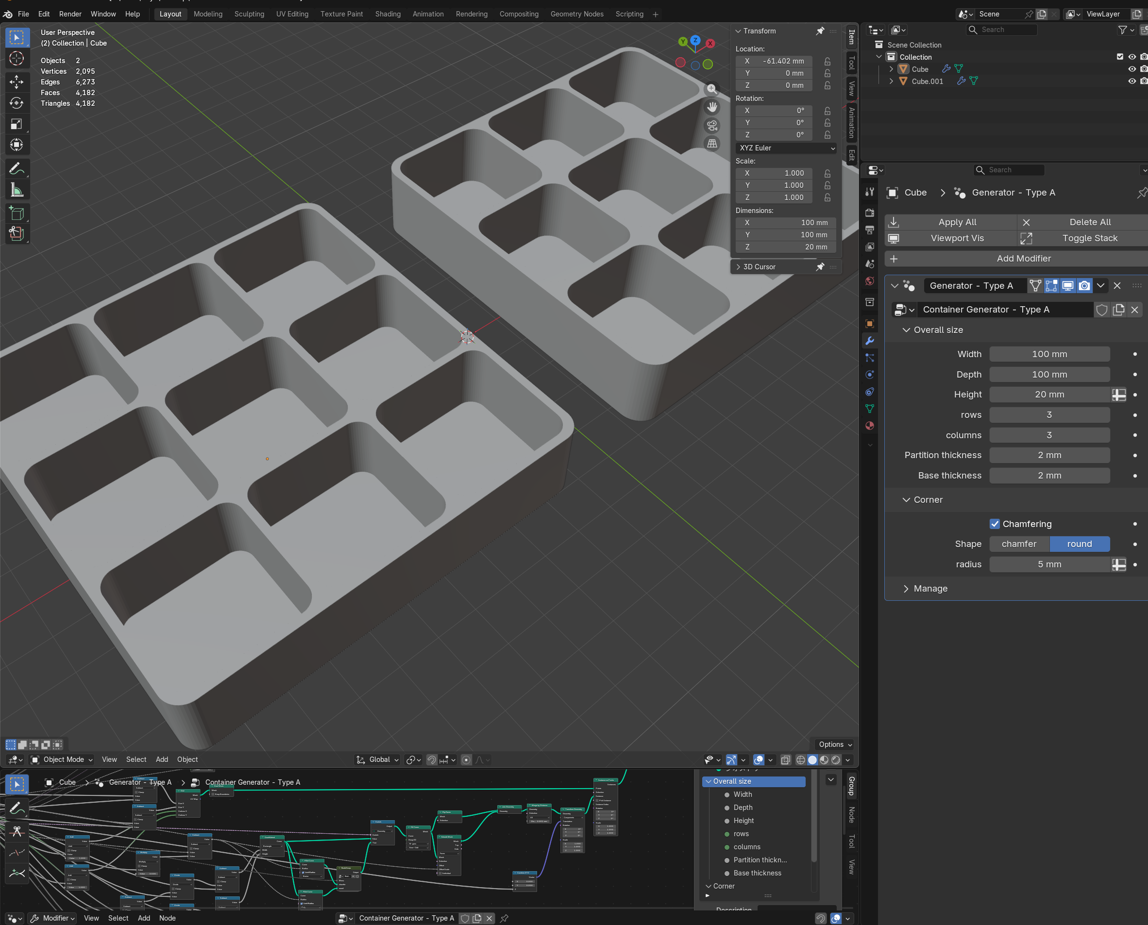 Container  (Blender geometry nodes parametric model) — miniatura 3