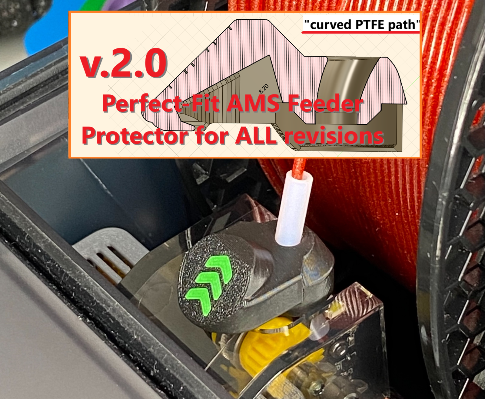 v.2.0 and v.2.1 of Perfect Fit Bambu Lab AMS Feeder Button Cover Protector Saver for ALL revisions of feeding funnel 3D model thumbnail