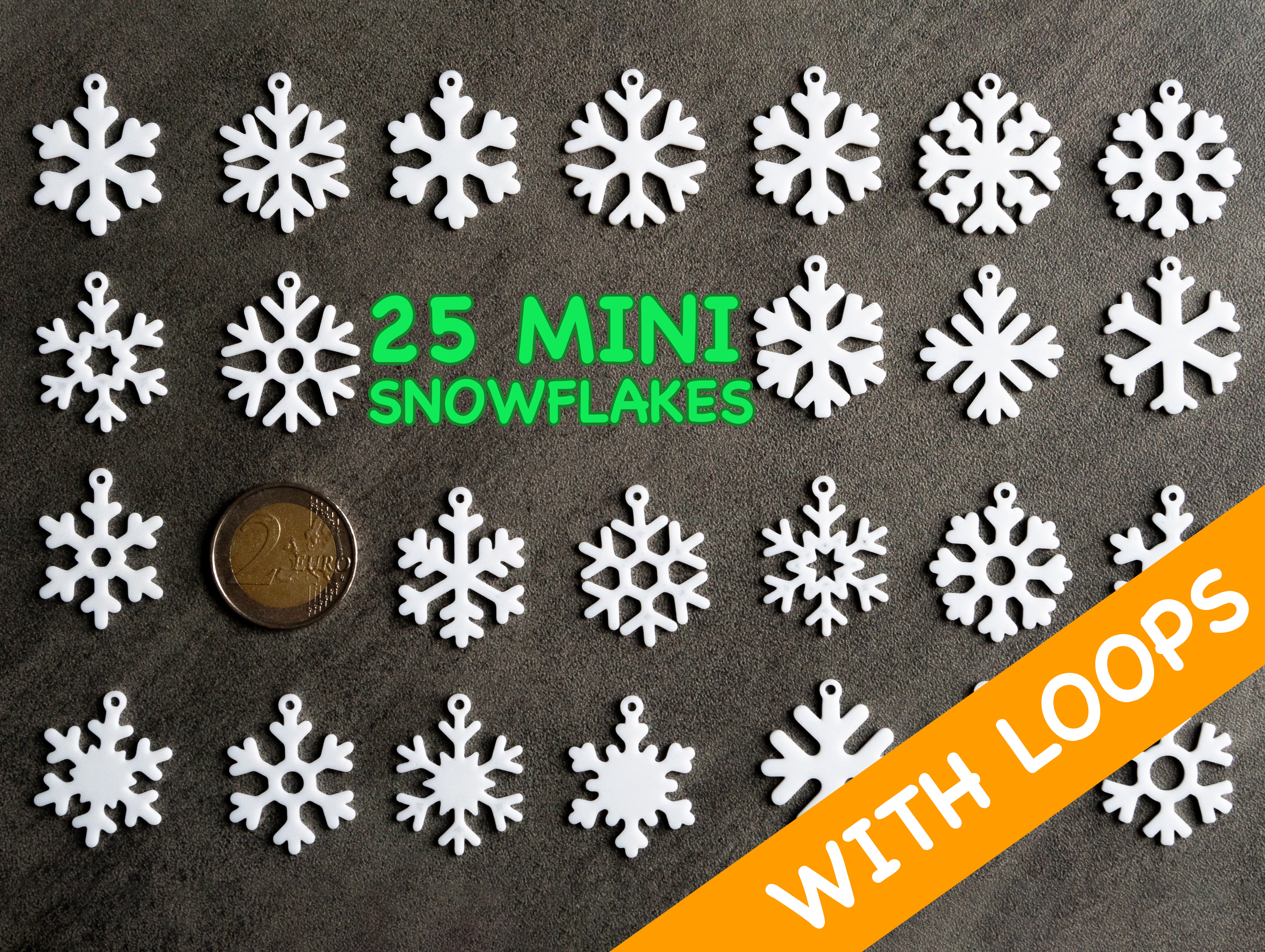 25 Mini snowflake collection with hanging loop / Kolekce malých sněhových vloček s očky / Schneeflocken