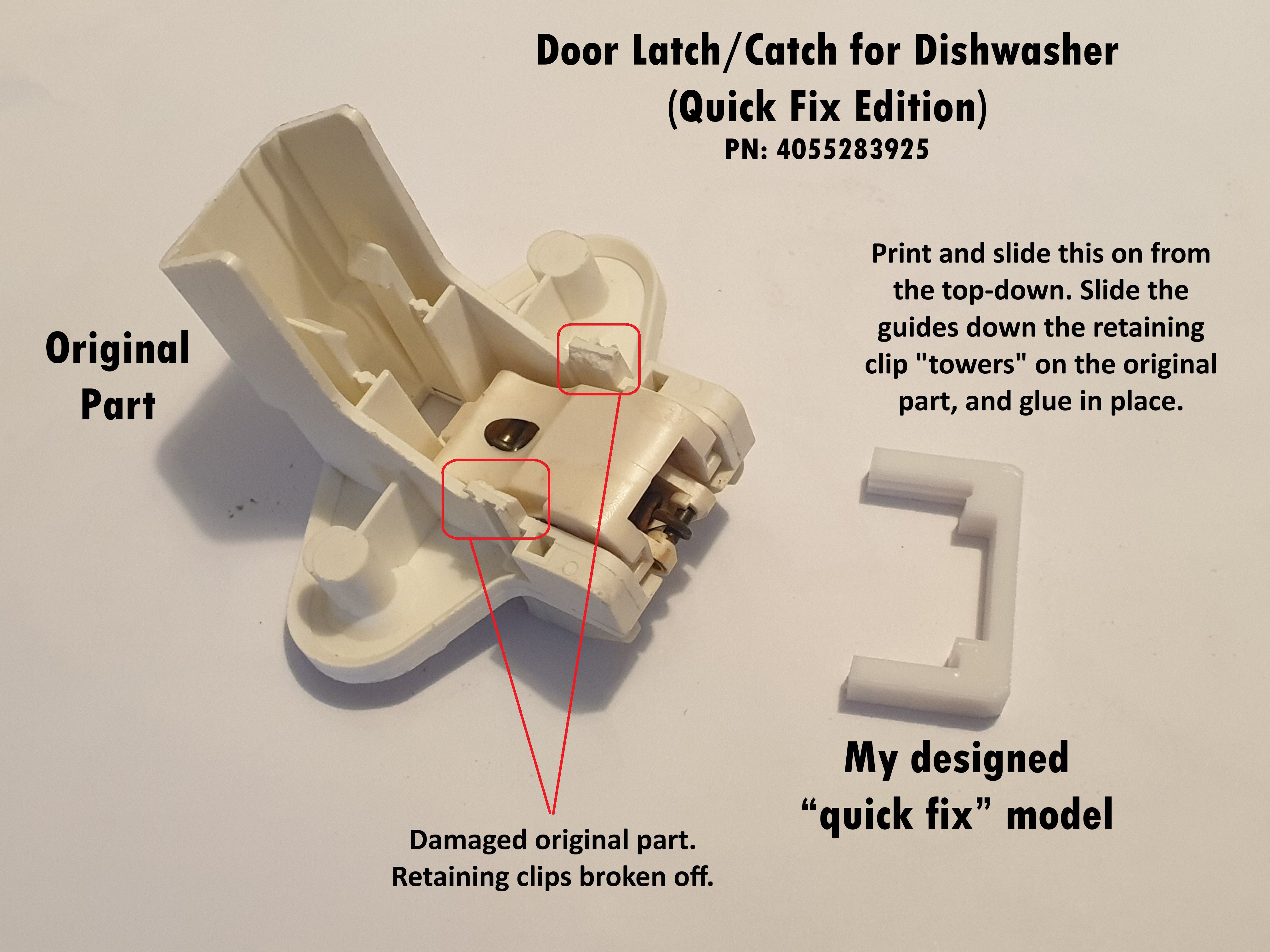 Door Latch/Catch for Dishwasher (Quick Fix Edition for PN: 4055283925)