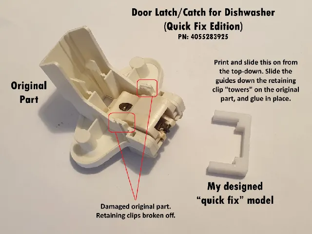 Door Latch/Catch for Dishwasher (Quick Fix Edition for PN: 4055283925)