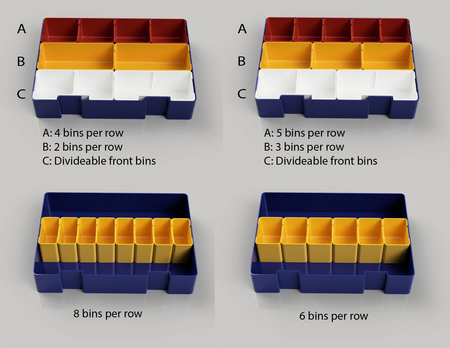 Organizer bins for Vex storage boxes