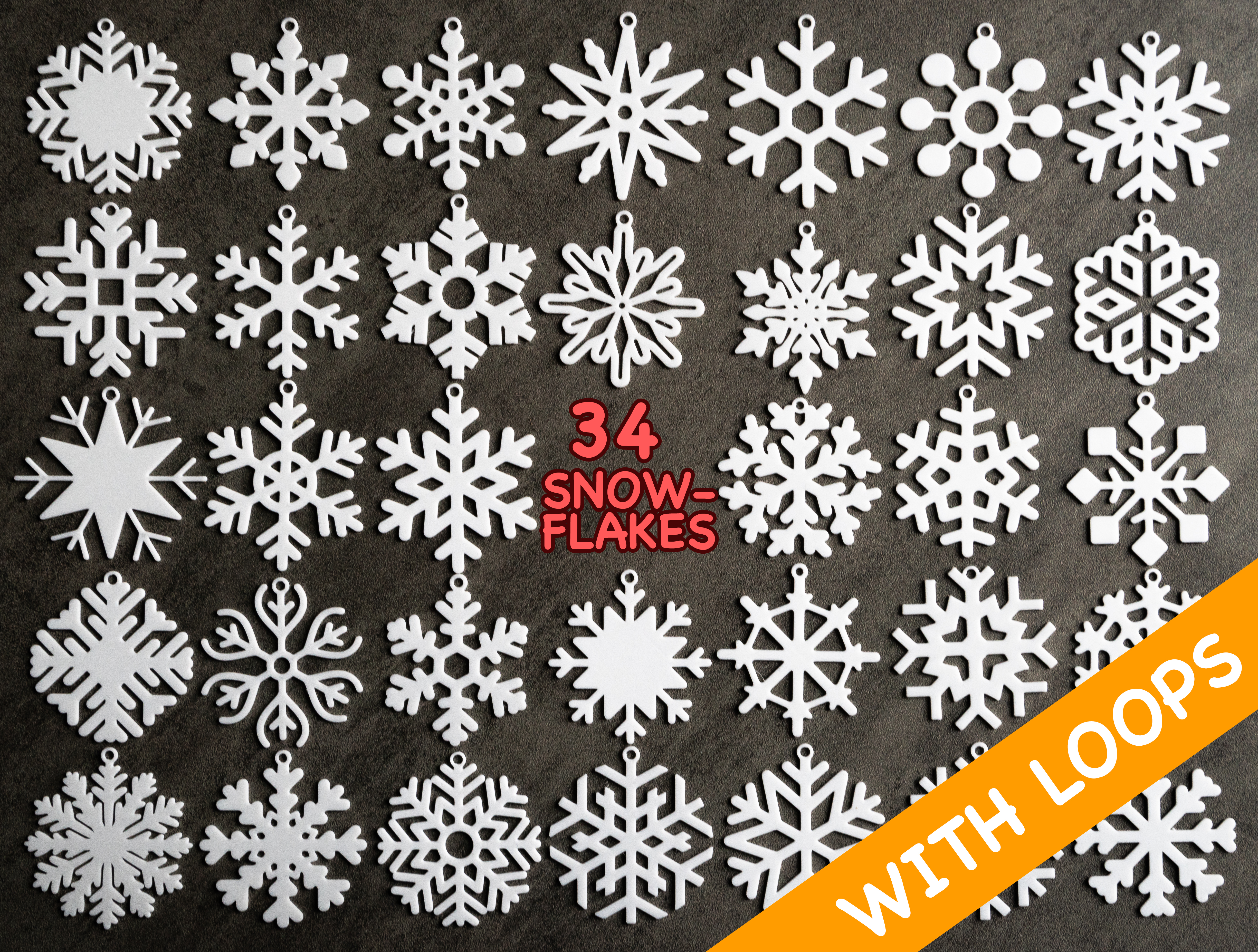 34 Snowflake collection with hanging loop / Kolekce sněhových vloček s očky / Schneeflocken 3D model thumbnail