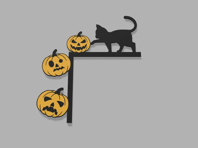 halloween door decoration with cat and pumpkins