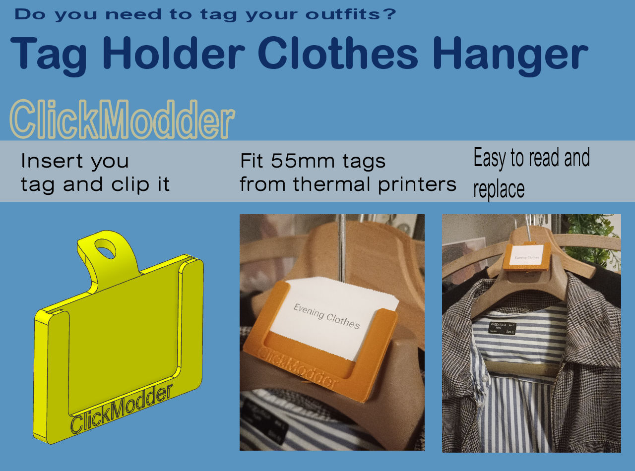 Tag Holder Clothes Hanger by ClickModder Download free STL model