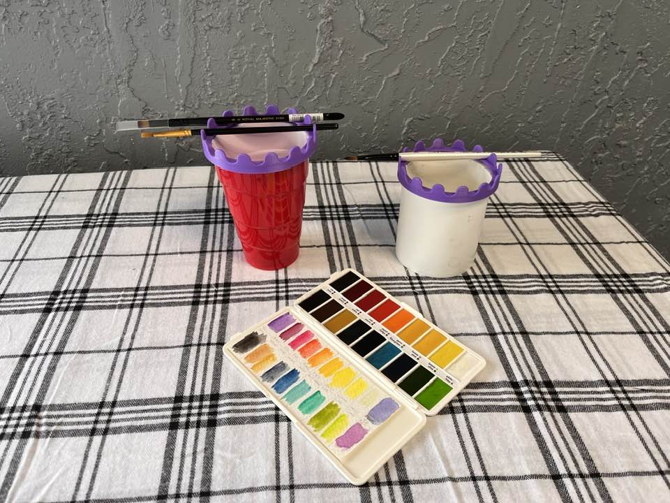 disposable cup / frosting can paint brush holder