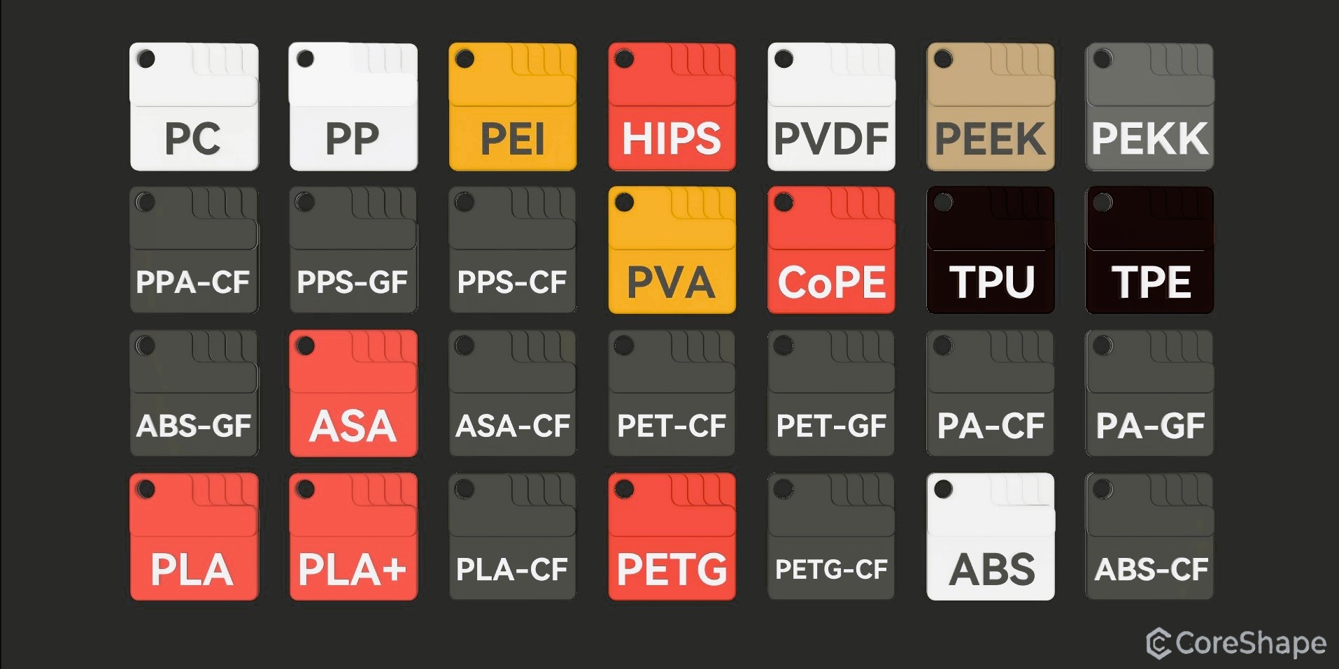 Filament Swatches (Multiple Materials)