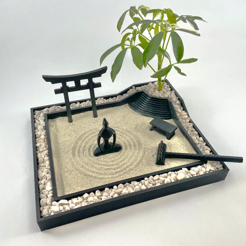 Zen Sand Garden for Desk with Rake, Rocks and Figures (Medium)