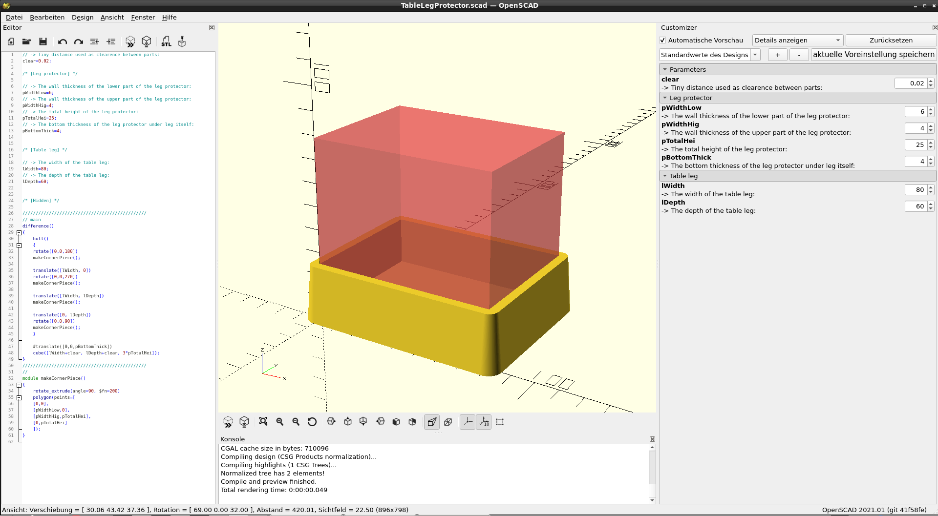 Miniatura 2 do modelo 3D Parametric Table Leg Protector