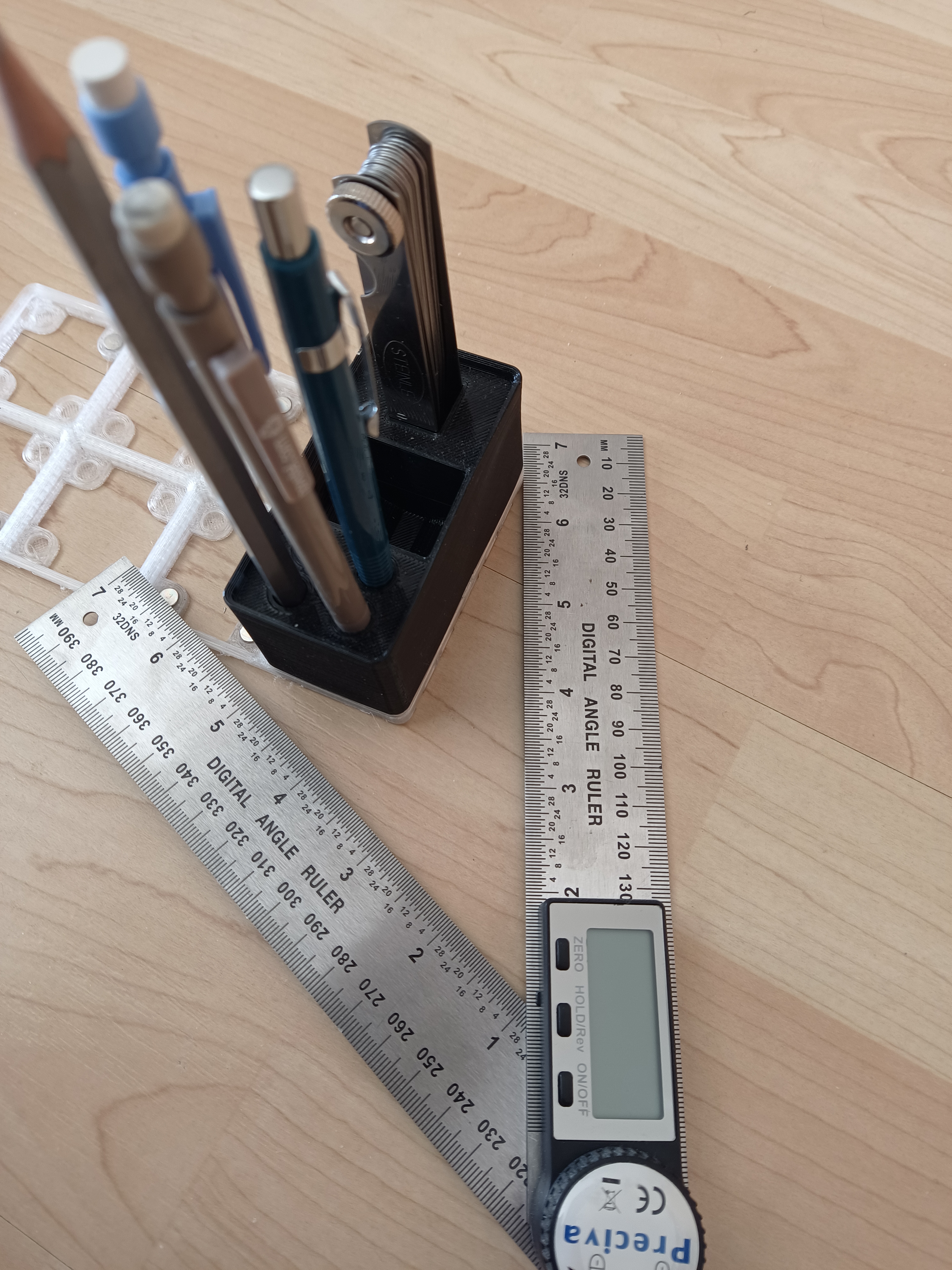Holder for Angle Meter, Pencils and Thickness Gauge for Gridfinity