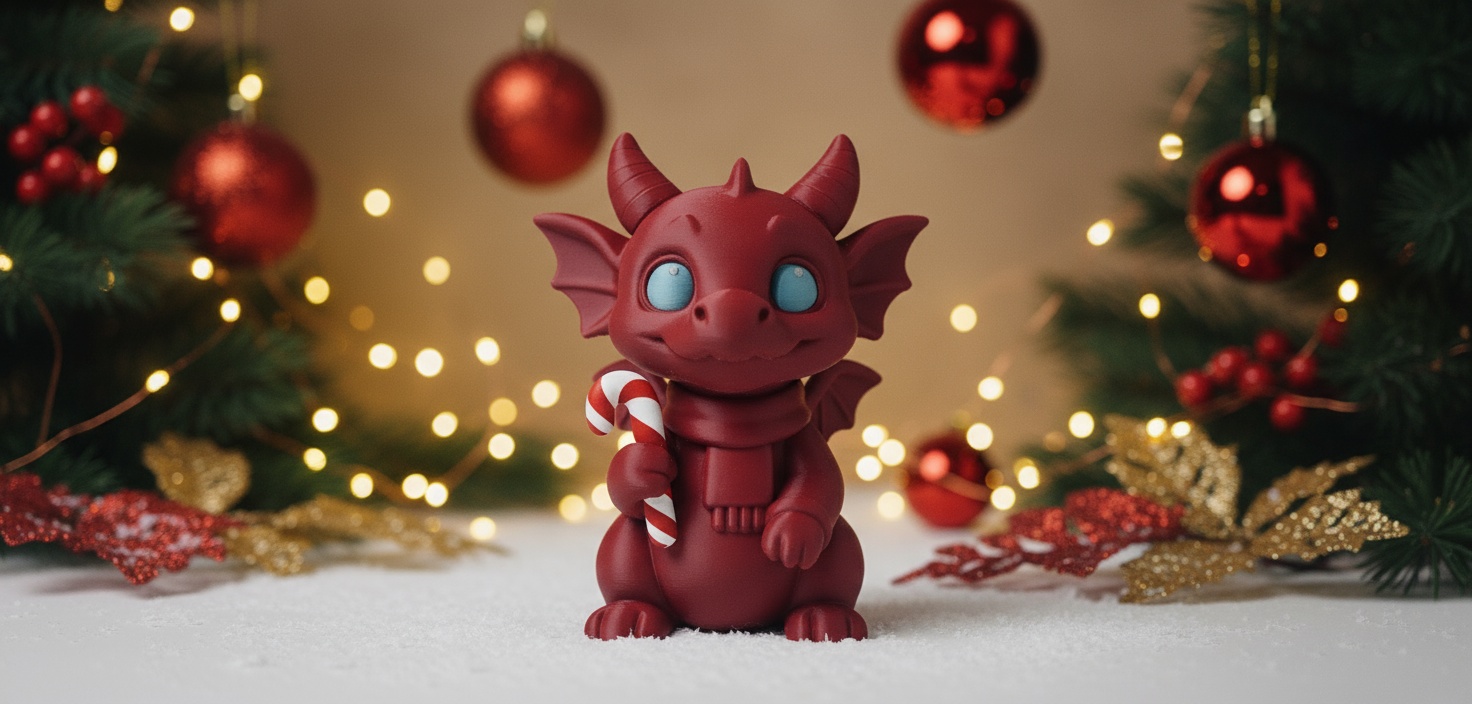 Dragon with Cane and Blue Eyes Christmas Figure