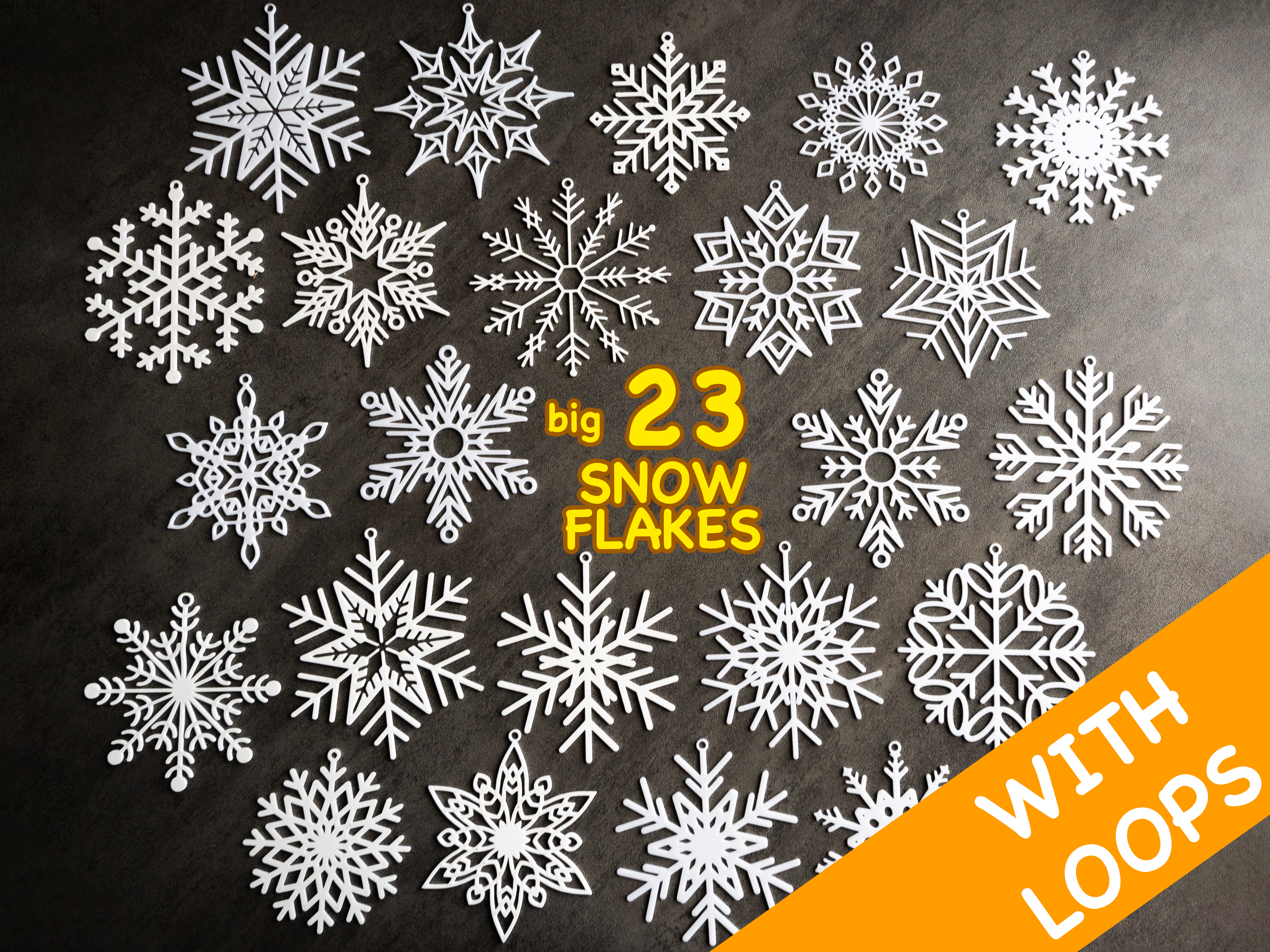 23 Big Snowflakes collection with hanging loops / Kolekce velkých sněhových vloček s očky / Schneeflocken 3D model thumbnail
