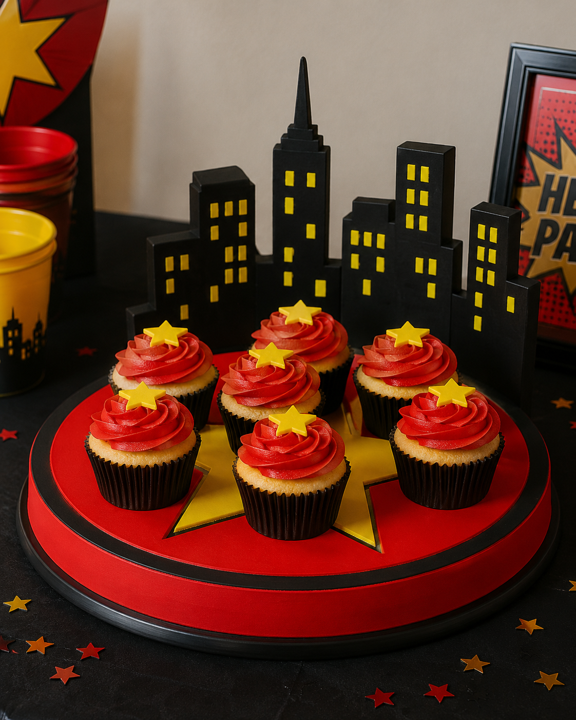 Super Hero Party Dessert Table Platter Cupcake stand