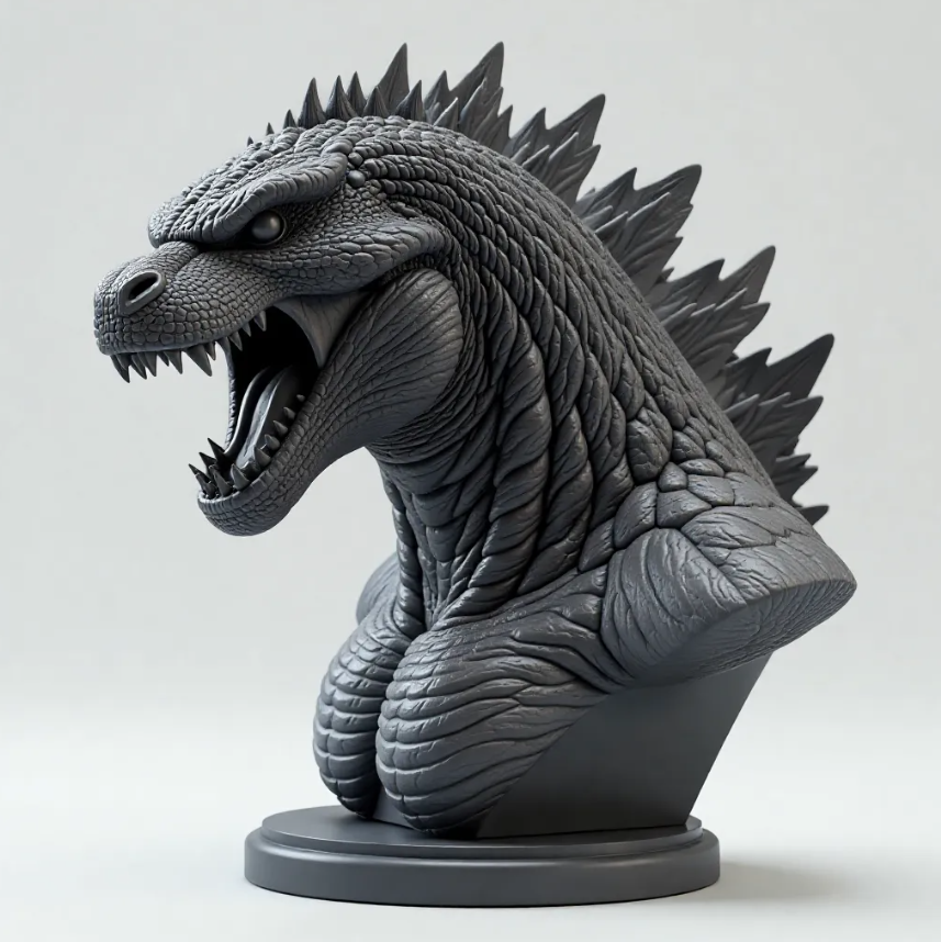 Realistic bust of Godzilla