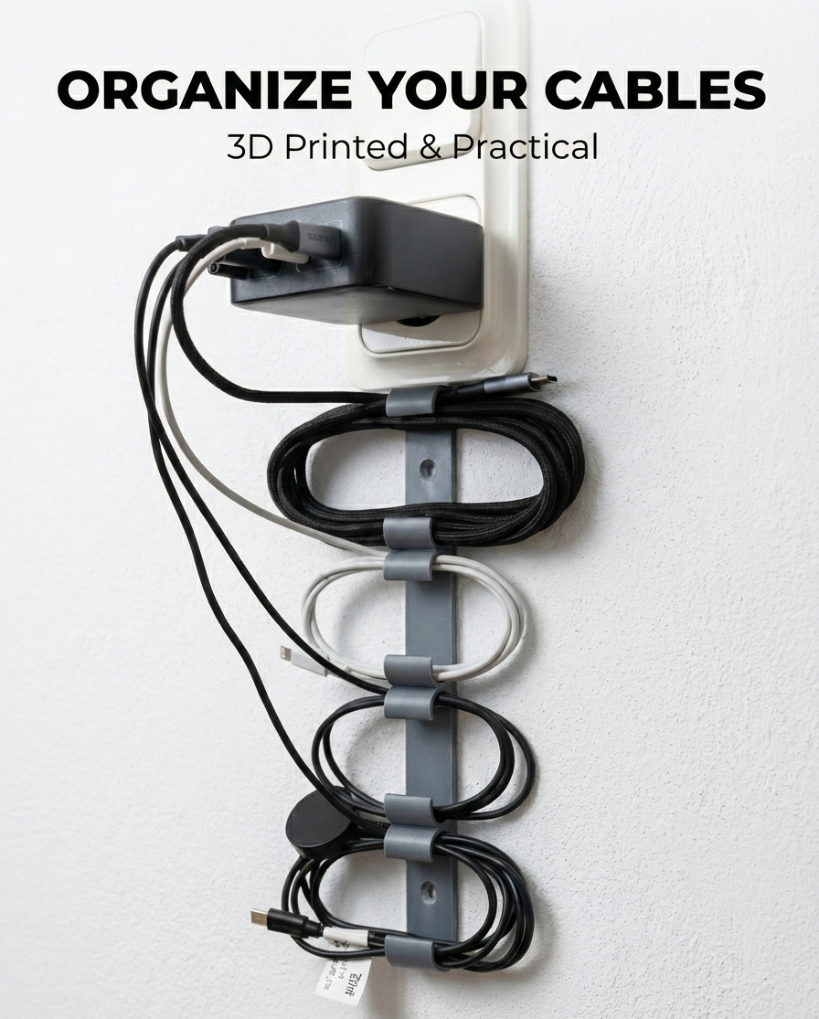 Vertical Wall Charger Cable Organizer | Under-Socket Mount